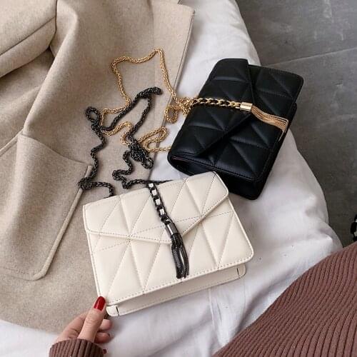 SWDF 2021 New Women Bags Fashion Chain Ladies Bags Tassel Shoulder Bags Casual Messenger Bags Pure Color PU Women Bags Bolsos