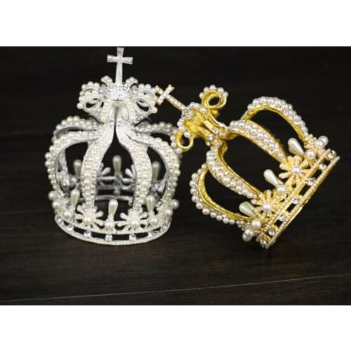Trendy Gold Silver Color Tiaras And Crown Crystal Pearl Hair Jewelry For Wedding Women Small Round Crown Bridal Hair Accessories