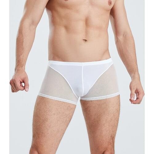 Sexy Ultra-thin Mens Underwear Boxers Shorts Mesh Transparent Patchwork Elastic Trunks Breathable Men Cueca Homme Gay Panties
