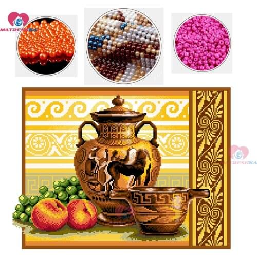 Diy cross stitch beads embroidery fruit decor beadwork home decor crafts needlework accessories pearl full beads embroidery