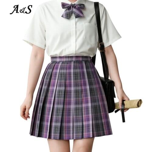 Anbenser Summer Korean Women Short Sleeve Stundent High Waist Pleated Skirts Gothic Plaid Skirt JK Uniform Students Clothes Y2K