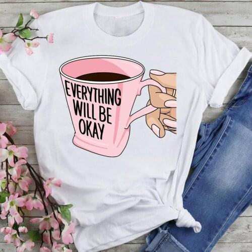 Women Graphic 90s Coffee Love Style Cartoon Summer Fashion Print Short Sleeve Female Clothes Tops Tees Tshirt T-Shirt