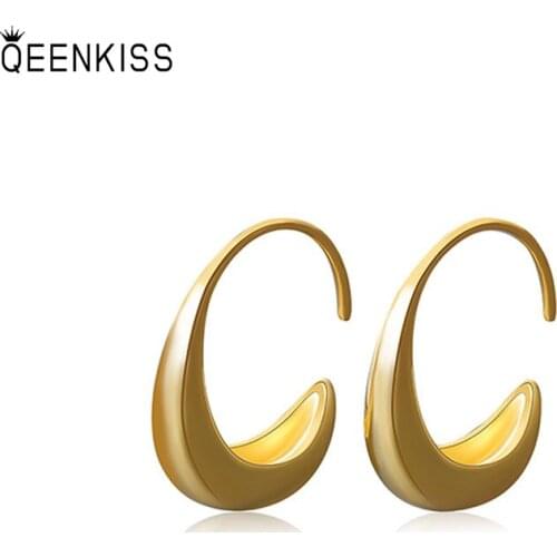 QEENKISS EG6127 Fine Jewelry Wholesale Fashion Woman Girl Birthday Wedding Gift Simplicity 18KT Gold White Gold Hoop Earrings
