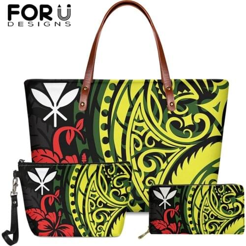 FORUDESIGNS Retro Women Bags Polynesian Patterns With Hibiscus Flowers Printed Luxury Female Handbag Shoulder Bag Clutch Purse