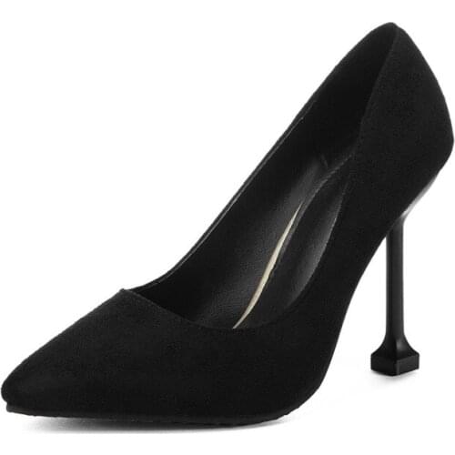 Womens shoes 10CM high heels spring and autumn pointy shallow mouth thin sole shoes suede professional working shoegc