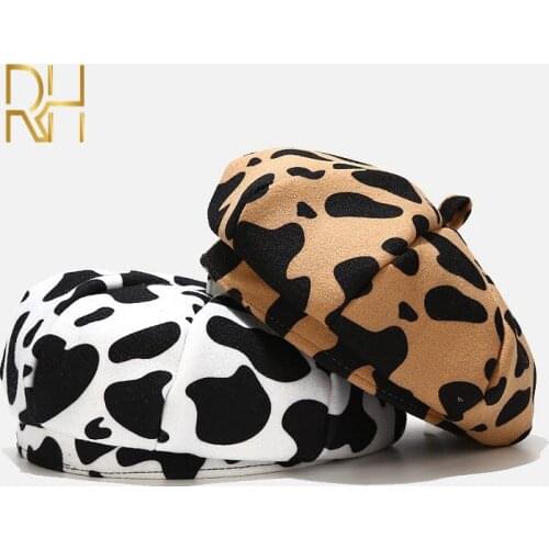 Fashion Milk Cow Black White Hand-made Manual Wool Felt Berets Women Cute Hats French Beret Novelty Painter Cap Winter Autumn RH