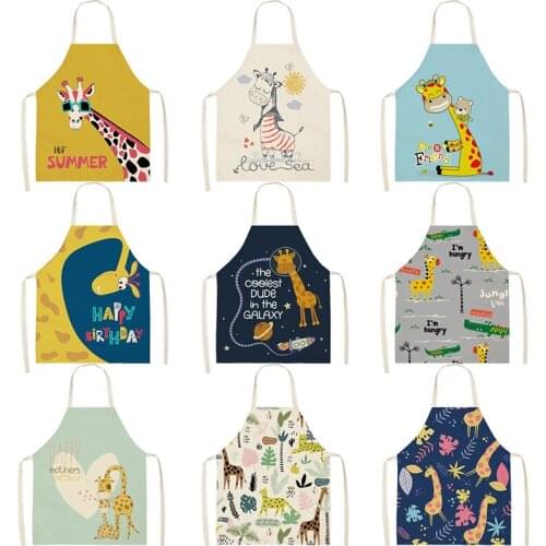 Cartoon giraffe pattern Women kitchen apron Woman kitchen apron aprons for women Men kitchen apron goods for home kitchen alpaca