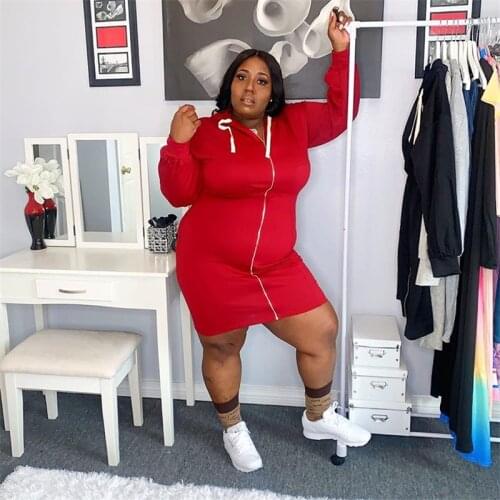 Winter Hoodies Dress Plus Size Zip Up Long Sleeve Joggers Mini Dress Loose Casual Tracksuit Sweat Dress Wholesale Dropshipping