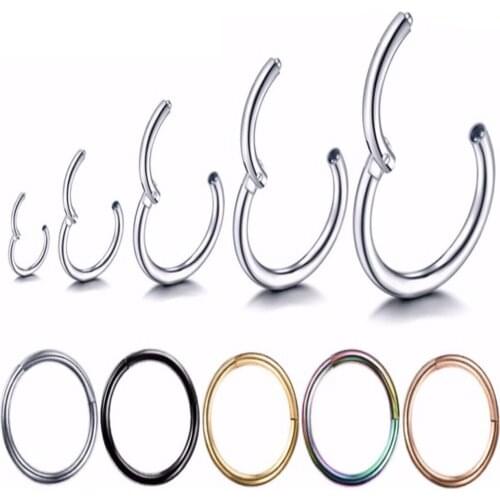 1PC 316LStainless steel Hinged Segment Nose Rings Lip Eyebrow Nipple Clicker Ear Septum Helix Tragus Captive Piercing Jewelry
