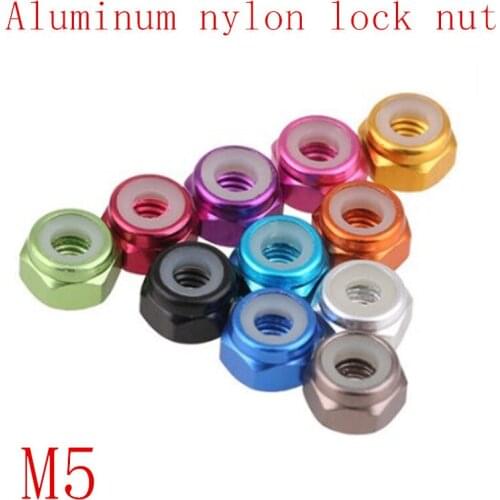10pcs M5 colourful aluminum nylon lock nut