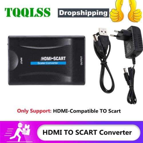 1080P HDMI TO SCART Video Audio Upscale Converter AV Signal HDMI TO SCART Adapter HD Receiver TV DVD with EU Power Plug