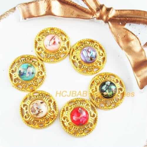 12 New Flower Charms Gold Color Round Resin Mixed Connectors 18mm