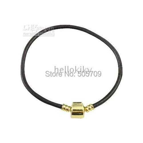 180 PCS FASHION BLACK LEATHER BRACELETS COPPER CLIP CLASPS BRACELETS FIT CHARM BRACELET
