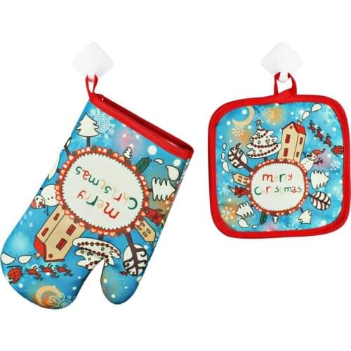 2pcs/set Christmas Baking Anti-Hot Gloves Pad Oven Dining BBQ Kitchen Mat New Year 2021 Natal Xmas Party Decoration Supplies