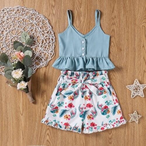 2021 Summer Toddler Kids Baby Girl Sleeveless Camis Tops Floral Shorts Pant Bottom 2PCS Boho Beachwear Clothes Set