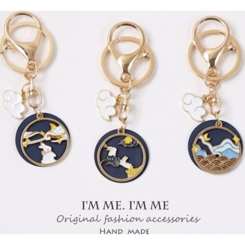 2021 Chinese Traditional Rabbit Bunny Hand Made Myth Gold Metal Keychain Key Chain Car For Women Bag Pendent D689