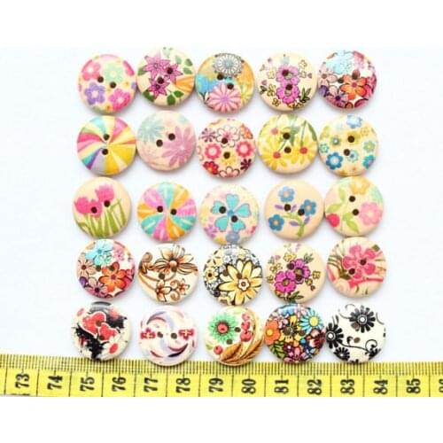 500pcs Multi Colors Buttons Wood buttons,colorful, flowers ornament 18mm floral painted natural wood buttons