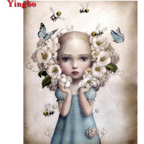 5D DIY Diamond embroidery Cartoon girl flower Pictures Mosaic Decoration Diamond Painting Full Square Round Cross Stitch Kits