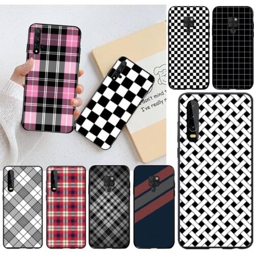 Black and White Plaid Coque Shell Phone Case for Huawei P40 P30 P20 lite Pro Mate 20 Pro P Smart 2019 prime