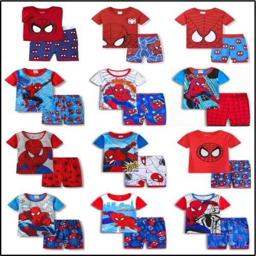 Disney Kids Clothes Baby Pajamas Summer Cotton Short Sleeve T Shirt Pyjamas Pijamas Set Cartoon Spiderman Children Sleepwear