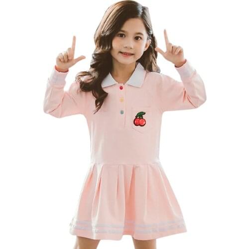 Kids Dresses For Girls Patchwork Girl Dress Cherry Party Dress For Children Spring Autumn Childrens Clothing