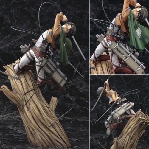 28cm Anime Attack on Titan Action Figure 213 Levi Ackerman Battle Scene Modle Strongest Soldier Movable Figma Toy DIY Gift