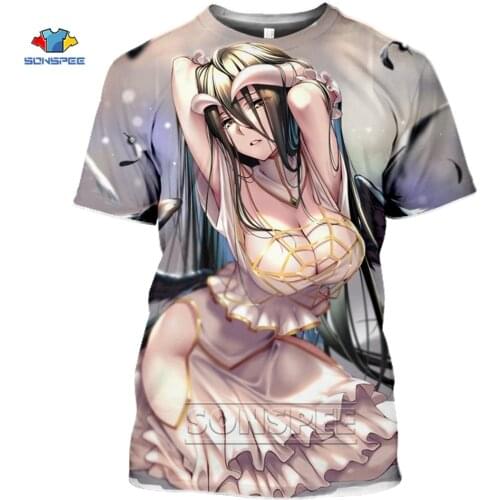 SONSPEE Anime 3d Print Hip Hop Albedo T Shirt Women Sexy Loli T-shirts Gym Harajuku Summer Top Tees Funny Shirts Homme Tshirt