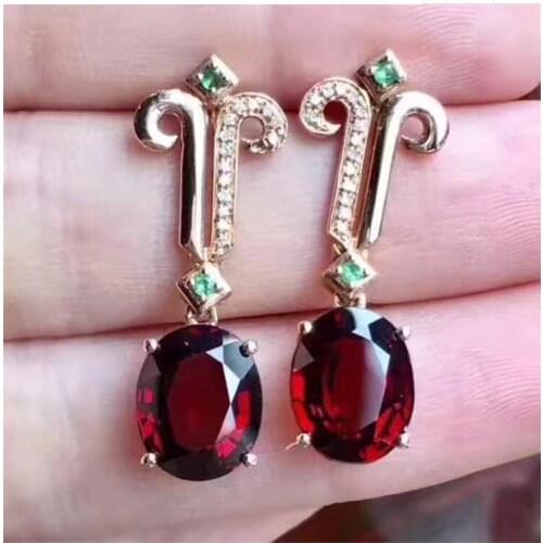 Garnet earring Free shipping Natural real garnet 925 sterling silver earrings 7*9mm