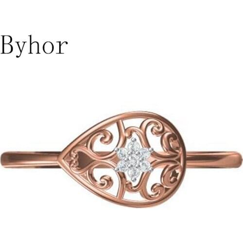 Byhor Solid 14K White+Rose Gold 0.028ct H/SI Natural Diamonds кольцa Wedding Engagement Fine Jewelry Trendy Flower Ring Women