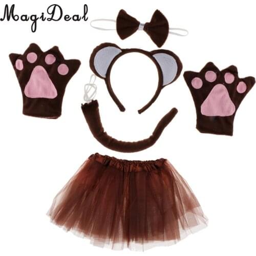 MagiDeal 5 Pieces Monkey Headband Bow Tie Tail Paws Tutu Skirt Cosplay Fancy Dress Up Set Photo Prop