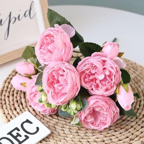 Korean style small bunch of 5 Philippe Roses High-end artificial flowers Home decoration ornaments Wedding decoration