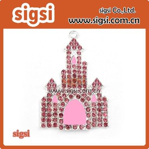 Pretty castle model pink rhinestone pendant for girl