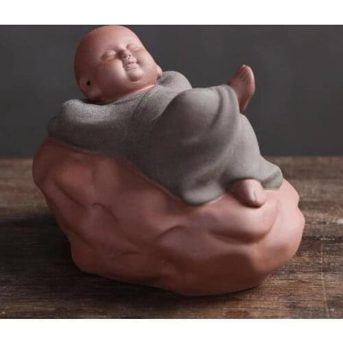 Creative Home Shamatha Small Ornaments Tea Table Dolls Color Sand Ceramic Tea Pet Silver And White Illusion Empty Small Monk Boy