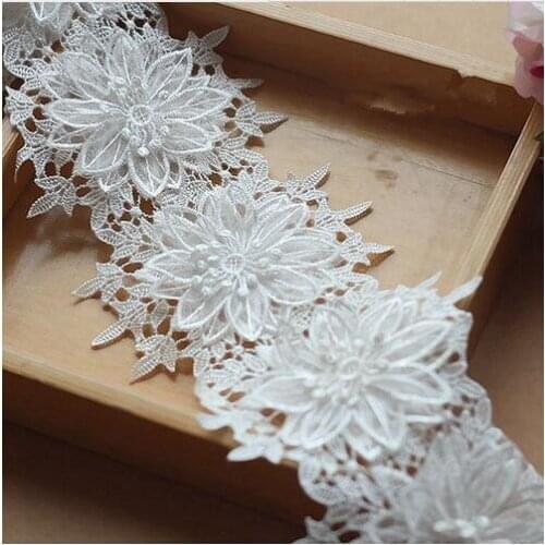 12cm wide-2yards DIY Lace Accessories 3D Metallic Off White Embroidered Tulle Lace Trim Wedding Bridal Lace
