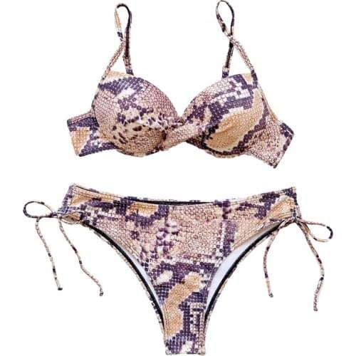 Quanss New Snake Print Underwire Push Up Tanga Bikini Women Swimsuit Two Piece Set Summer BeachWear Swimming Bathing Suit