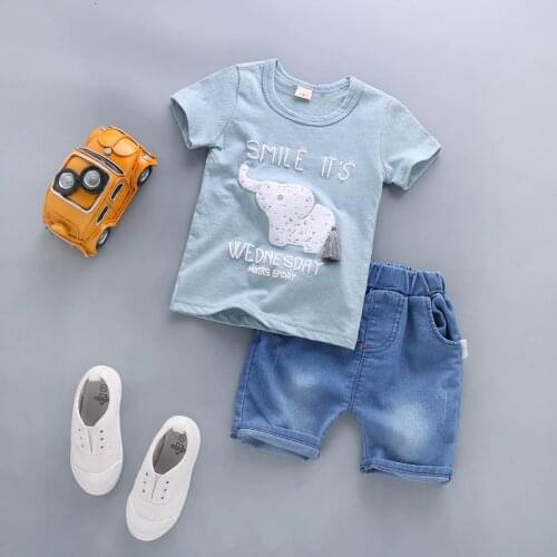 Summer Baby Clothes for Boys Children Clothing 2018 Pattern Short-sleeved T-shirt + Denim Shorts Boy Girls Jeans Suits 2pc set