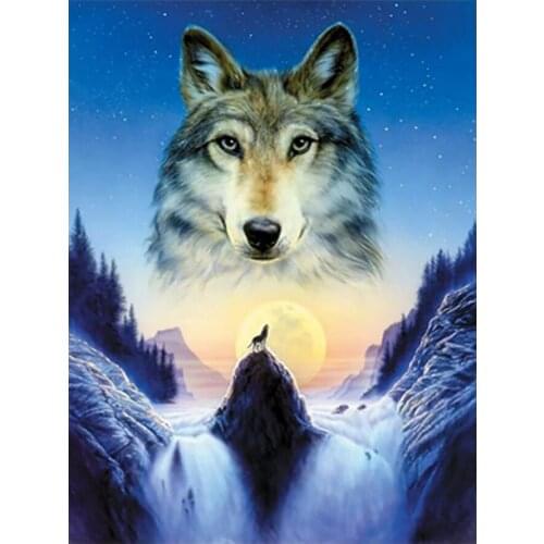 Moon Waterfall Wolf Diamond Painting Animal Round Full Drill Scenic Nouveaute DIY Mosaic Embroidery 5D Cross Stitch Home Decor
