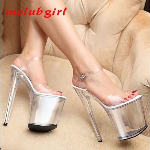 Mclubgirl Waterproof Crystal Platform Transparent Crystal Womens Shoes 20cm Super High-heeled Wedding Performance Sandals LYP