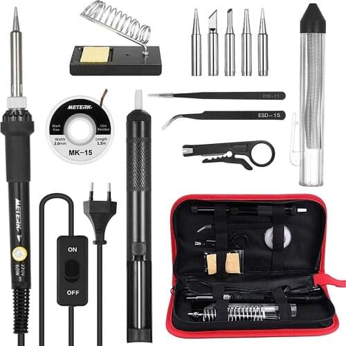 Meterk 14 in 1 Soldering Iron Kit 60W Adjustable Temperature Welding Soldering Iron with ON/OFF Switch 5pcs Soldering Tip Solder