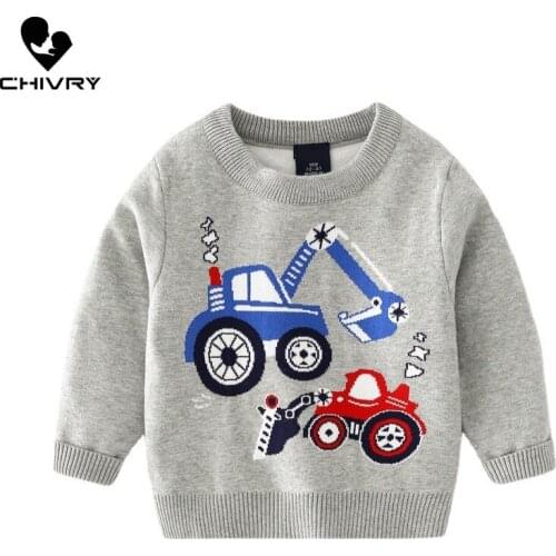New 2021 Autumn Winter Kids Pullover Sweater Boys Cartoon Excavator Jacquard Thick O-neck Knitted Jumper Sweaters Tops Clothing