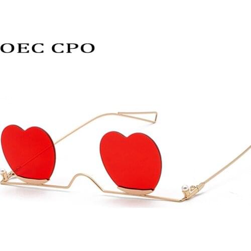 OEC CPO Fashion Rimless Heart Shape Sunglasses Women Trend Metal Glasses Frame Female Accessories Candy Color Gradient O218