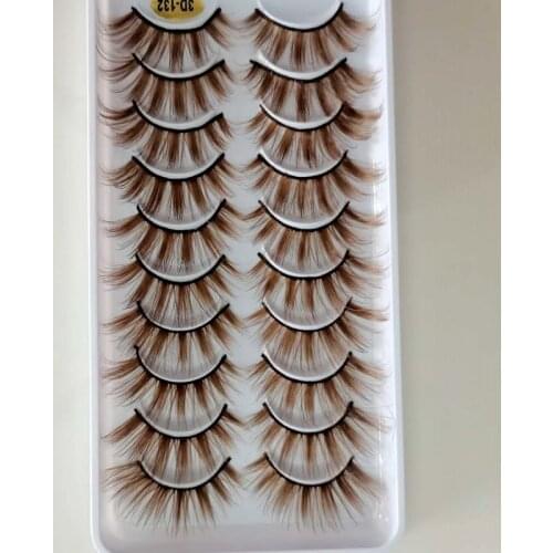 10 pairs 3D Mink Lashes Brown Makeup Mink Eyelashes Soft Fake Lashes Makeup Eyelash Extension Silk Handmade Eyelashes