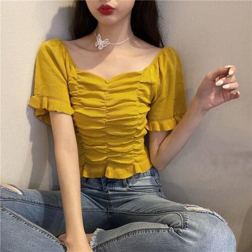 GGRIGHT Sexy Women T Shirt Black White V Neck Summer Short Sleeve Crop Top Casual Cotton Korean Style Knit Tee