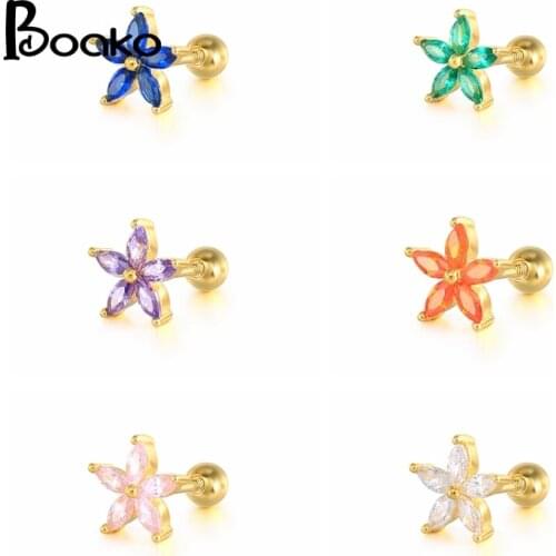 BOAKO Color Petals 1pcs 925 Sterling Silver Earrings For Women Stud Earrings Vintage Jewelry Ear Piercing Mom Gift 2021 Trend