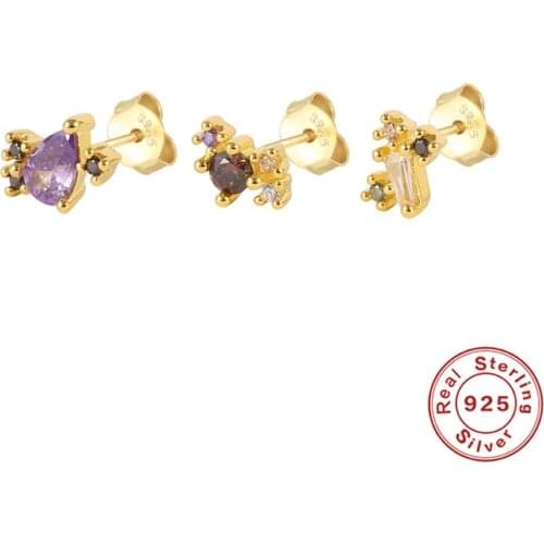 AIDE 3pcs 925 Silver CZ arrings Pendientes Plata Mini Eye Stud Earrings Piercing Woman 2021 Jewelry Bijoux Femme Boucle Oreille