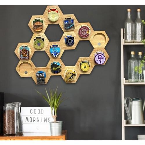 Honeycomb Combination Medal Display Stand Hexagonal Wooden Medal Holder Display Board Hanger For Sports Races Medal