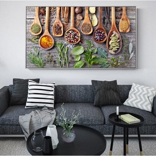 Spices And Greens On The Table Canvas Paintings On The Wall Kitchen Theme Decorative Wall Pictures Canvas Art For Kitchen Room