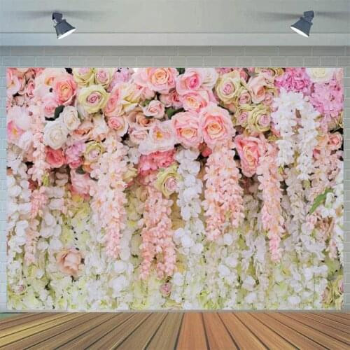 Wedding Flower Backdrops Photography Pink Rose Photo Wall Stage Tassel Portrait Photo Background Photocall Photo Studio