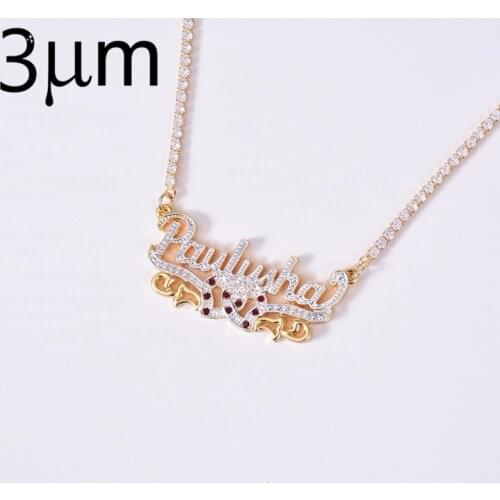 3UMeter Tennis Necklaces Chain Letter Name Gothic Double Plated Name Necklace Hip Hop Custom Carving Batch of Flowers for Gifts