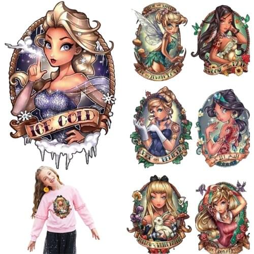 Princess painting girl iron on transfers For Clothes Iron on transfer Patches Stickers On Clothing Stripes Children T Shirt DIY